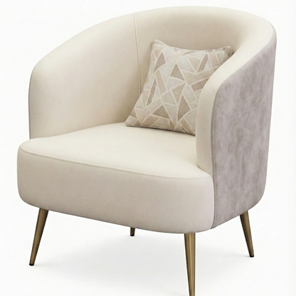 Premium Beige & Grey Upholstered Accent Chair with Cushion & Gold Metal Legs – 28” Modern Lounge Chair