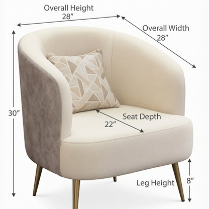 Premium Beige & Grey Upholstered Accent Chair with Cushion & Gold Metal Legs – 28” Modern Lounge Chair